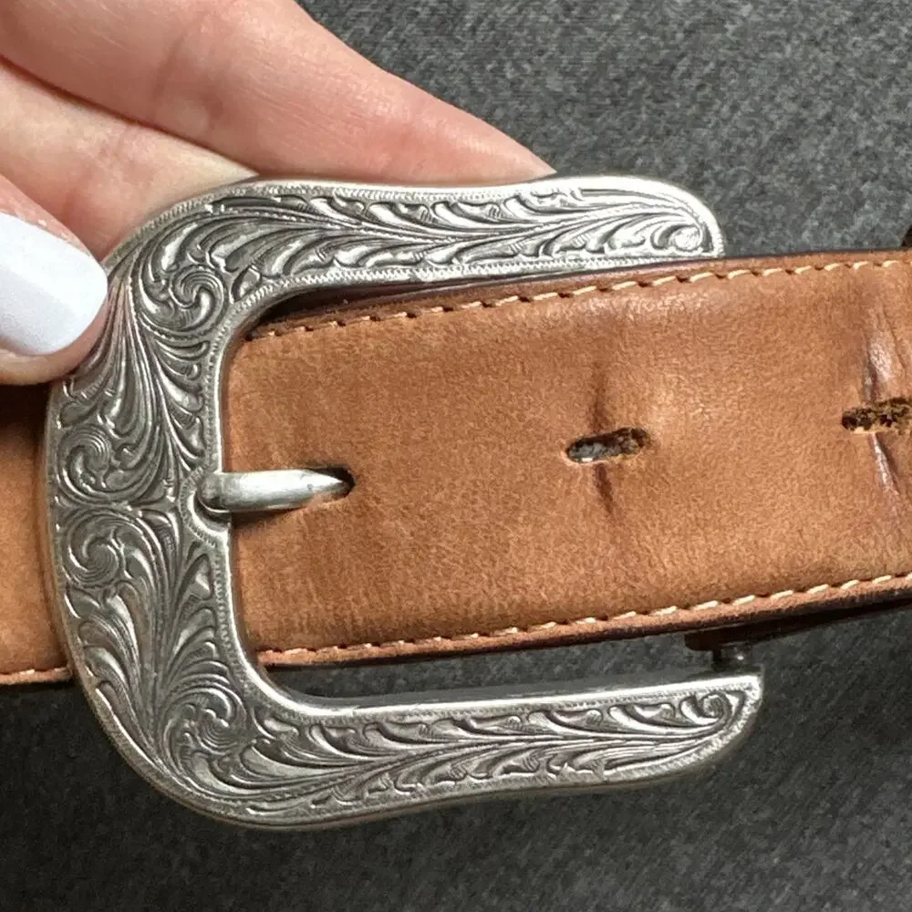 Justin Western Mens Belt Leather Concho Tan Size 40 C11414 Style Vintage